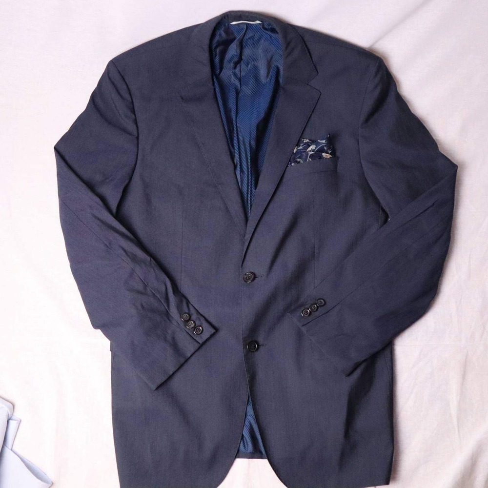 Hugo Boss The James Sharp2 Mens 40R Navy Blue Virgin Wool 2-Button Blazer Jacket